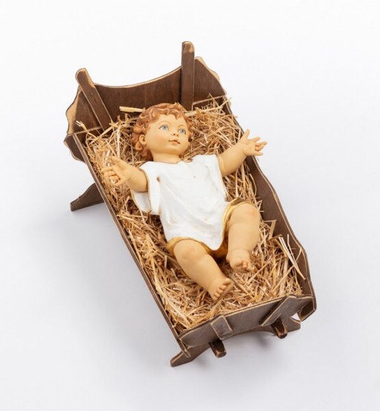 Christ Child Holy Cradle manger baby Jesus wooden nativity Sculptures creche